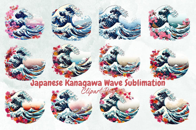 Watercolor Japanese Kanagawa Wave Sublimation Bundle Sublimation Designangry 