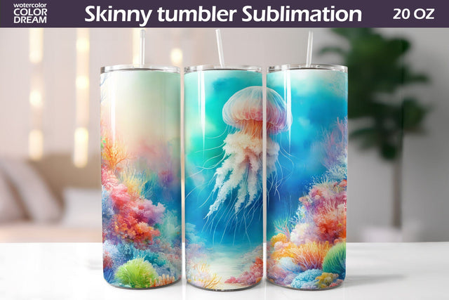 Watercolor Jellyfish Tumbler Wrap | Sea Animal Tumbler Sublimation Sublimation WatercolorColorDream 