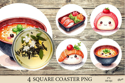 Watercolor Kawaii Food Coaster. Round Coaster Sublimation PNG Sublimation Olga Terlyanskaya 