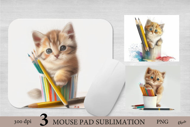 Watercolor Kitten Mouse Pad PNG. Mouse Pad Design PNG Sublimation Olga Terlyanskaya 