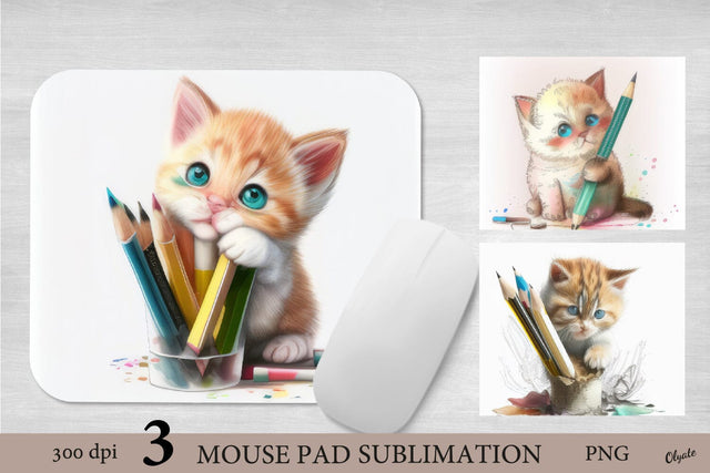 Watercolor Kitten Mouse Pad Sublimation Design PNG Sublimation Olga Terlyanskaya 