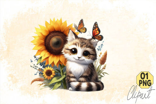 Watercolor Kitten Sunflower Sublimation Clipart Sublimation SVGArt 
