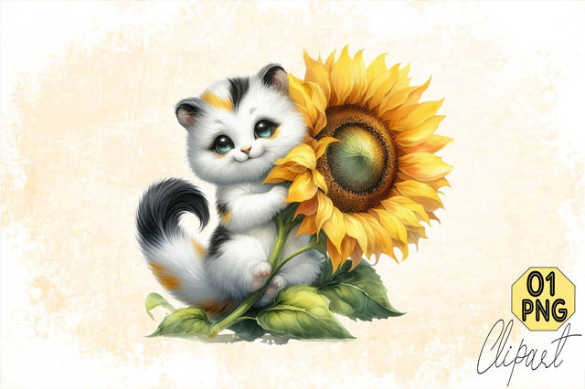 Watercolor Kitten Sunflower Sublimation Clipart Sublimation SVGArt 