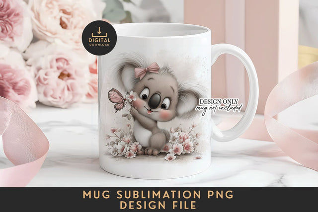Watercolor Koala Mug Sublimation PNG Full Wrap Template Sublimation BijouBay 