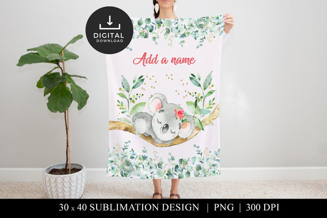Watercolor Koala Sublimation Blanket Design Sublimation BijouBay 