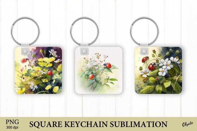 Watercolor Lady Bug Keychain. Square Keychain PNG Sublimation Olga Terlyanskaya 