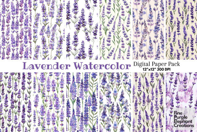 Watercolor Lavender Flowers Pattern Paper Digital Pattern Fine Purple Elephant Creations 
