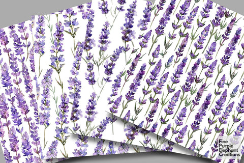 Watercolor Lavender Flowers Pattern Paper Digital Pattern Fine Purple Elephant Creations 