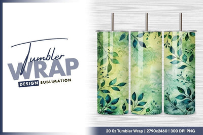 Watercolor Leaves and Vines on Green and Yellow Background Sublimation Regulrcrative 