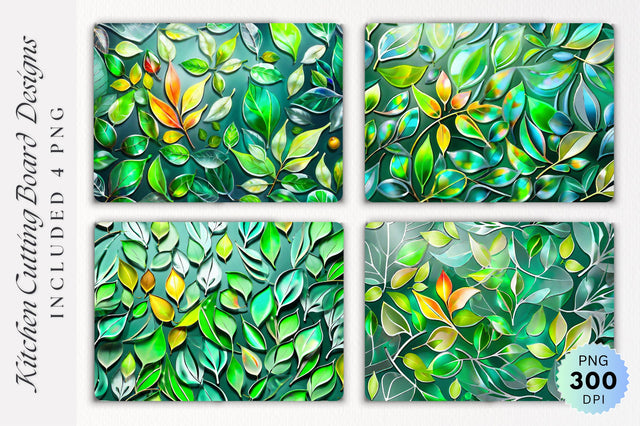 Watercolor Leaves Glass Cutting Board PNG Design Sublimation Regulrcrative 