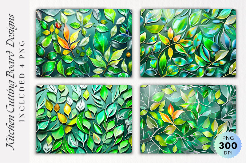 Watercolor Leaves Glass Cutting Board PNG Design Sublimation Regulrcrative 
