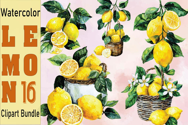 Watercolor Lemon Clipart Bundle. Sublimation SVGArt 