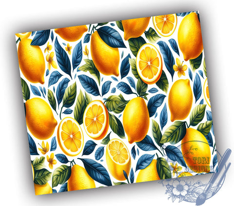Watercolor Lemon Tumbler, Seamless Lemon Wrap, 20oz Sublimation Design, Citrus Drinkware, Digital Download, Summer Tumbler Design, Fruit Lover Gift Sublimation ToriDesigns 