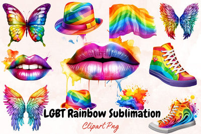 Watercolor LGBT Rainbow Sublimation Clipart Bundle Sublimation Designangry 