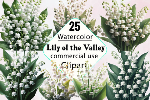 Watercolor Lily of the Valley Clipart Bundle Sublimation SVGArt 