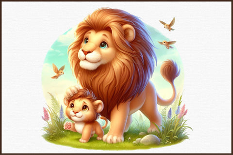 Watercolor Lion Mother's Day Clipart Sublimation designartist 
