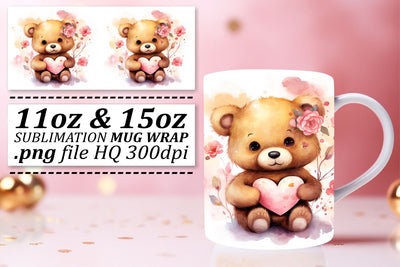 Watercolor Love: Valentines Teddy Bear Mug - 11oz & 15oz Sublimation afrosvg 