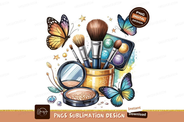 Watercolor Makeup Beauty Still Life Butterflies Sublimation Designangry 