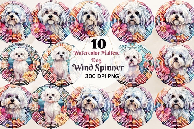 Watercolor Maltese Dog Wind Spinner Sublimation Regulrcrative 