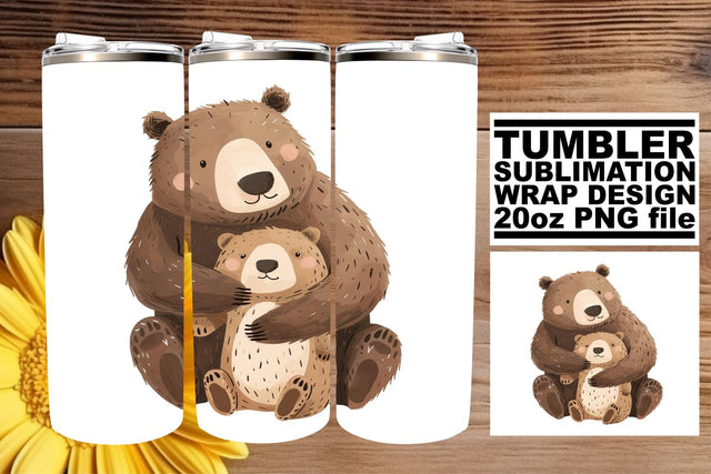 Watercolor Mama Bear Embrace Tumbler Art - Cherish Every Moment with Mom Sublimation afrosvg 