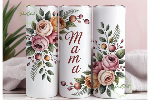 Watercolor Mama Floral 20oz Tumbler Wrap Sublimation PixelChick 