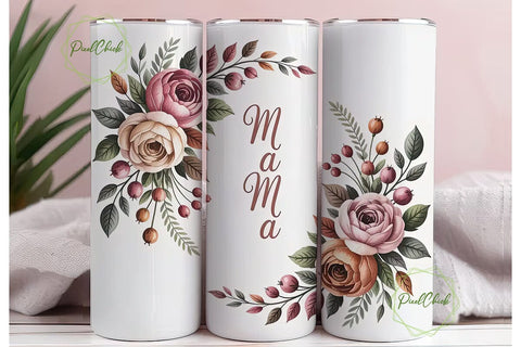 Watercolor Mama Floral 20oz Tumbler Wrap Sublimation PixelChick 
