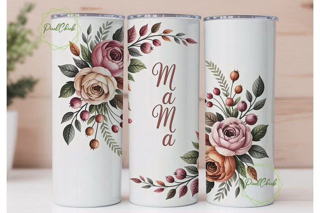 Watercolor Mama Floral 20oz Tumbler Wrap Sublimation PixelChick 