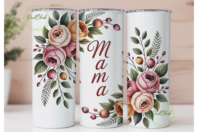 Watercolor Mama Floral 20oz Tumbler Wrap Sublimation PixelChick 