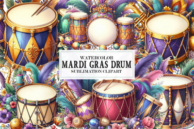 Watercolor Mardi Gras Drum Clipart Sublimation SVGista 