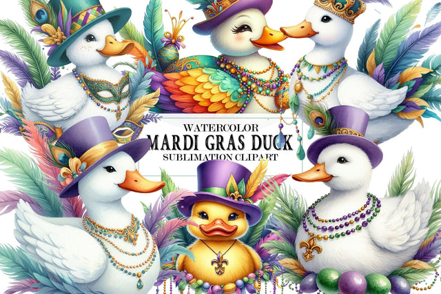 Watercolor Mardi Gras Duck Clipart Sublimation SVGista 