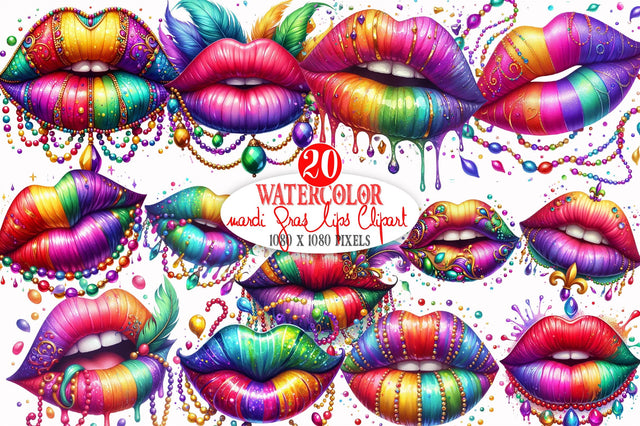 Watercolor Mardi Gras Lips Clipart Sublimation SVGista 