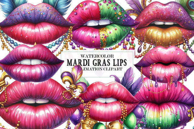 Watercolor Mardi Gras Lips Clipart Sublimation SVGista 