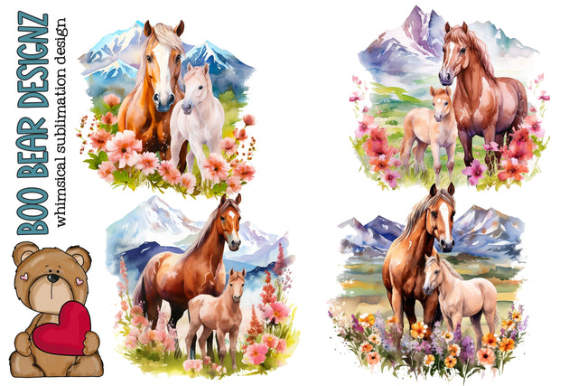 Watercolor Mare and Foal Clipart Sublimation Boo Bear Designz 