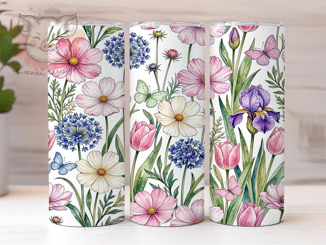 Watercolor Meadow Flowers Butterflies 20oz Tumbler, Meadow Flowers, Watercolor Design, Butterflies Pattern, Sublimation Wrap, 20oz Tumbler, Whimsical Aesthetic, Nature Charm Sublimation Lara' s Designs 