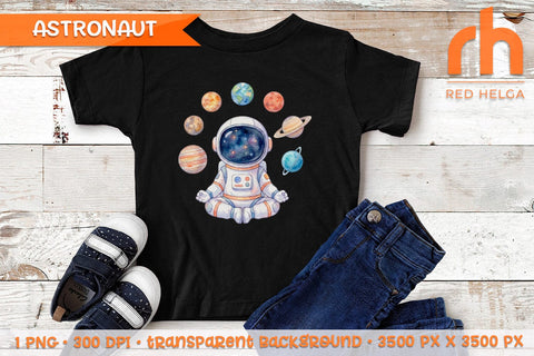 Watercolor Meditating Astronaut PNG, Cute Space Nursery Clipart Sublimation RedHelgaArt 