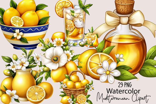 Watercolor Mediterranean Clipart Sublimation SVGArt 