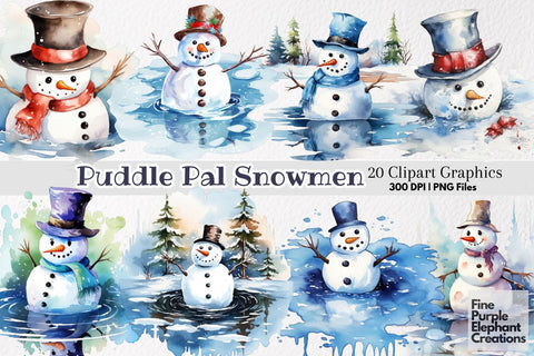 Watercolor Melting Snowman PNG Clipart Sublimation Fine Purple Elephant Creations 