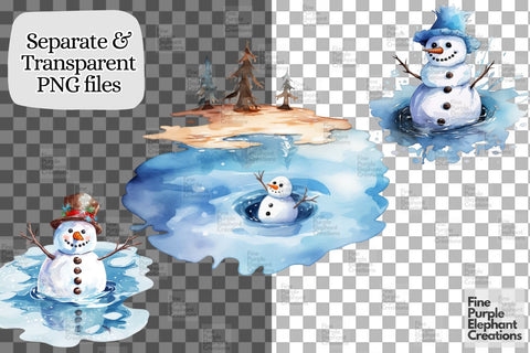 Watercolor Melting Snowman PNG Clipart Sublimation Fine Purple Elephant Creations 