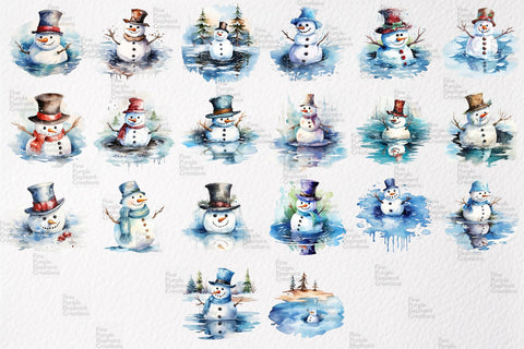 Watercolor Melting Snowman PNG Clipart Sublimation Fine Purple Elephant Creations 