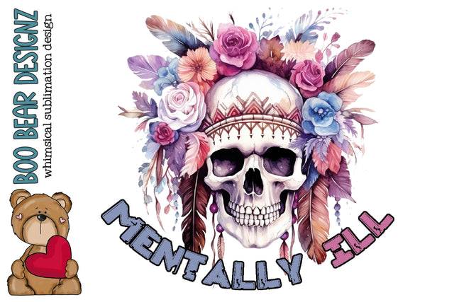 Watercolor Mentally Ill CLipart Sublimation Boo Bear Designz 