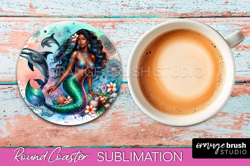 Watercolor Mermaid Coaster Sublimation, Round Car Coaster Sublimation OrangeBrushStudio 