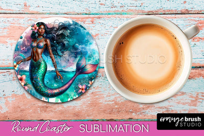 Watercolor Mermaid Coaster Sublimation, Round Car Coaster Sublimation OrangeBrushStudio 