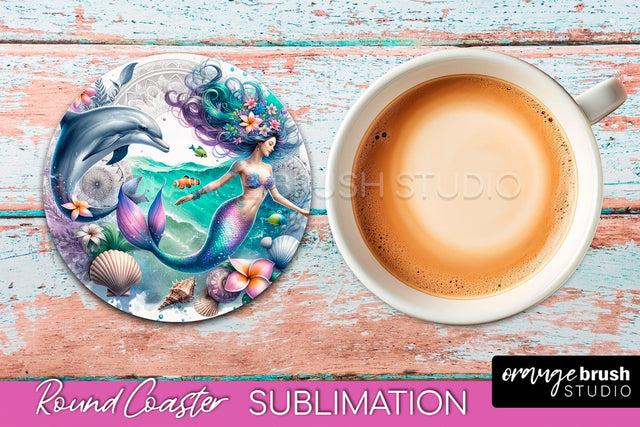 Watercolor Mermaid Coaster Sublimation, Round Car Coaster Sublimation OrangeBrushStudio 