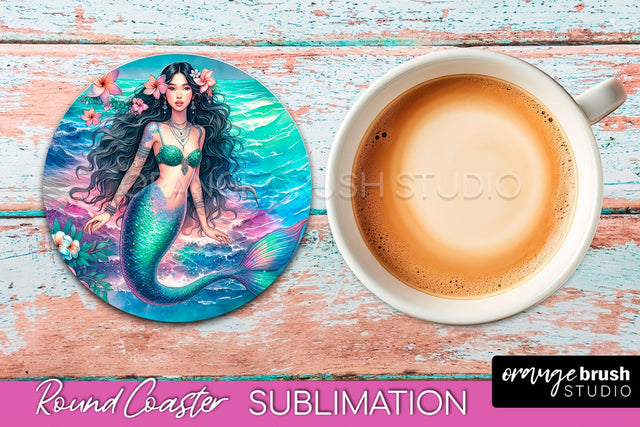 Watercolor Mermaid Coaster Sublimation, Round Car Coaster Sublimation OrangeBrushStudio 