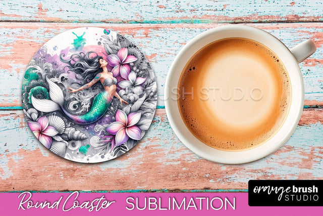 Watercolor Mermaid Coaster Sublimation, Round Car Coaster Sublimation OrangeBrushStudio 