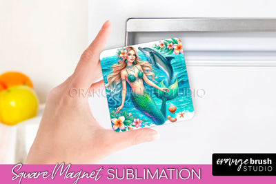 Watercolor Mermaid Magnet Sublimation - Summer Magnet Design Sublimation OrangeBrushStudio 