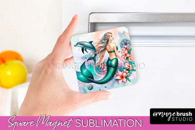 Watercolor Mermaid Magnet Sublimation - Summer Magnet Design Sublimation OrangeBrushStudio 