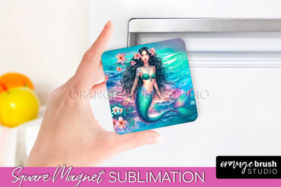 Watercolor Mermaid Magnet Sublimation - Summer Magnet Design Sublimation OrangeBrushStudio 
