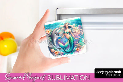 Watercolor Mermaid Magnet Sublimation - Summer Magnet Design Sublimation OrangeBrushStudio 