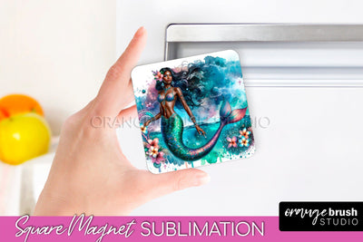 Watercolor Mermaid Magnet Sublimation - Summer Magnet Design Sublimation OrangeBrushStudio 